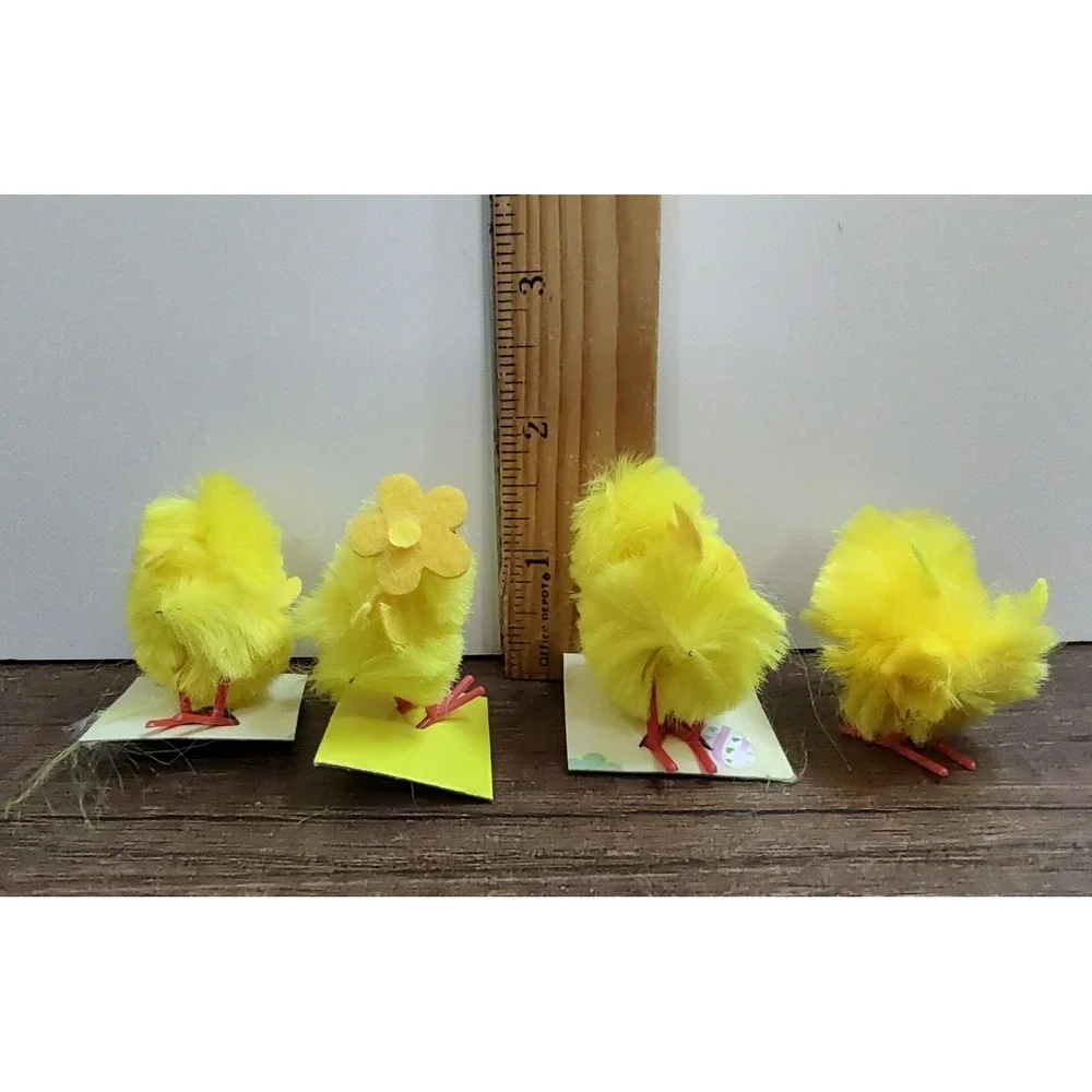 Vintage Miniature Fuzzy Chicks Plastic Feet Village Dollhouse Decor Farm Easter